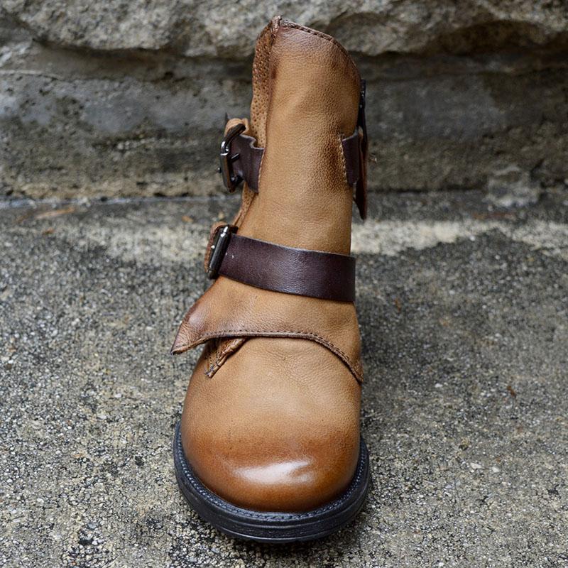 Women's Trendy Vintage Leather Booties With Buckle