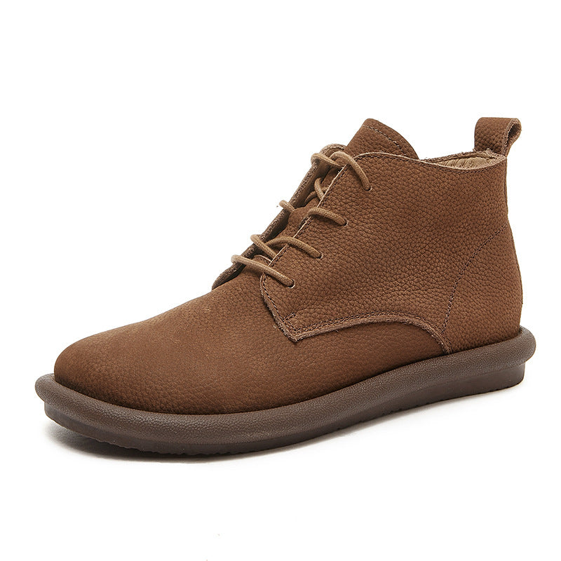 Handmade Leather Lace Up Ankle Boots For Women Soft Short Boots in Khaki/Coffee/Green