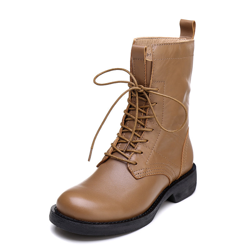 Retro Short Boots Women Handmade Genuine Leather Boots Biker Boots Coffee/Black