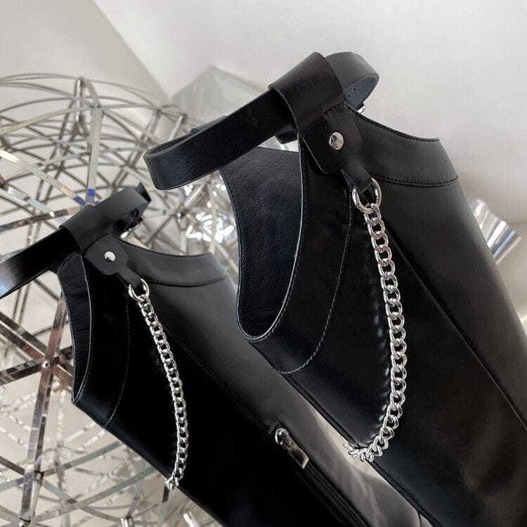 Riding Boots for Women In Black Leather Square Toe- Embellished leather boots