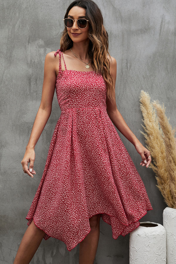 Fashion Printed Tie Shoulder Sleeveless Dress