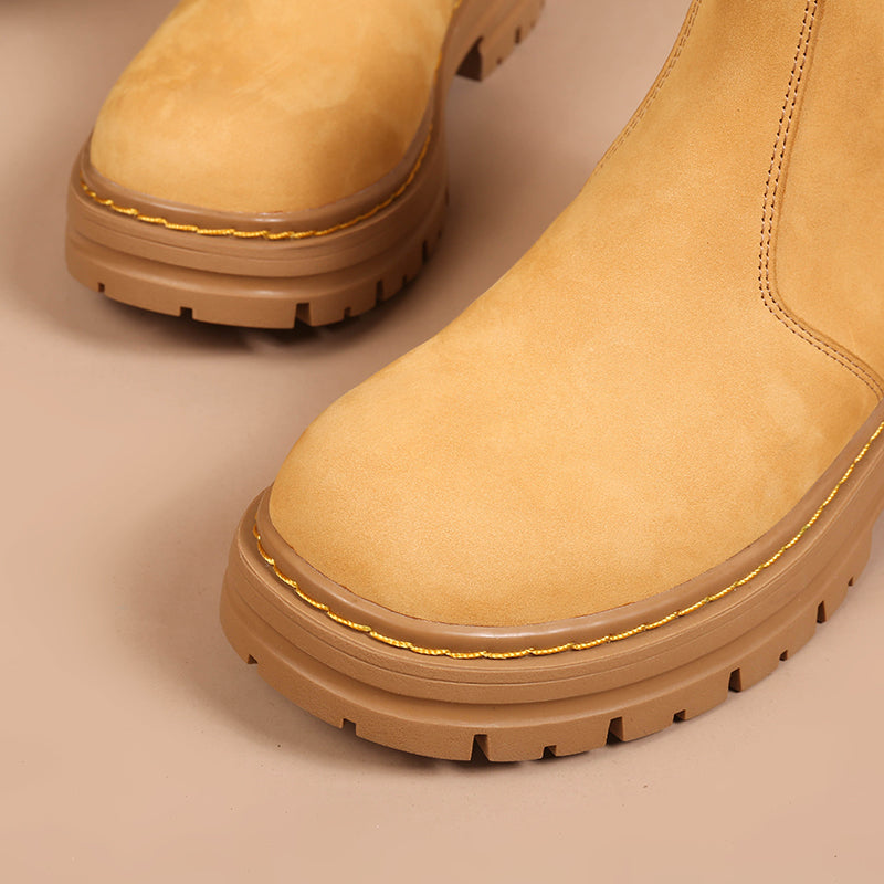 Women's Handmade Chelsea Boot in Nubuck Calfskin Waterproof in Yellow Platform