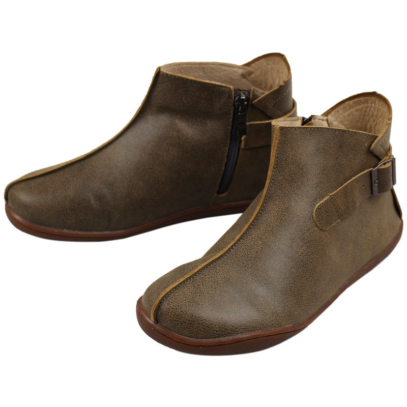 Women Ankle Boots Leather Handmade Mori Girl Shoes Flats Grey