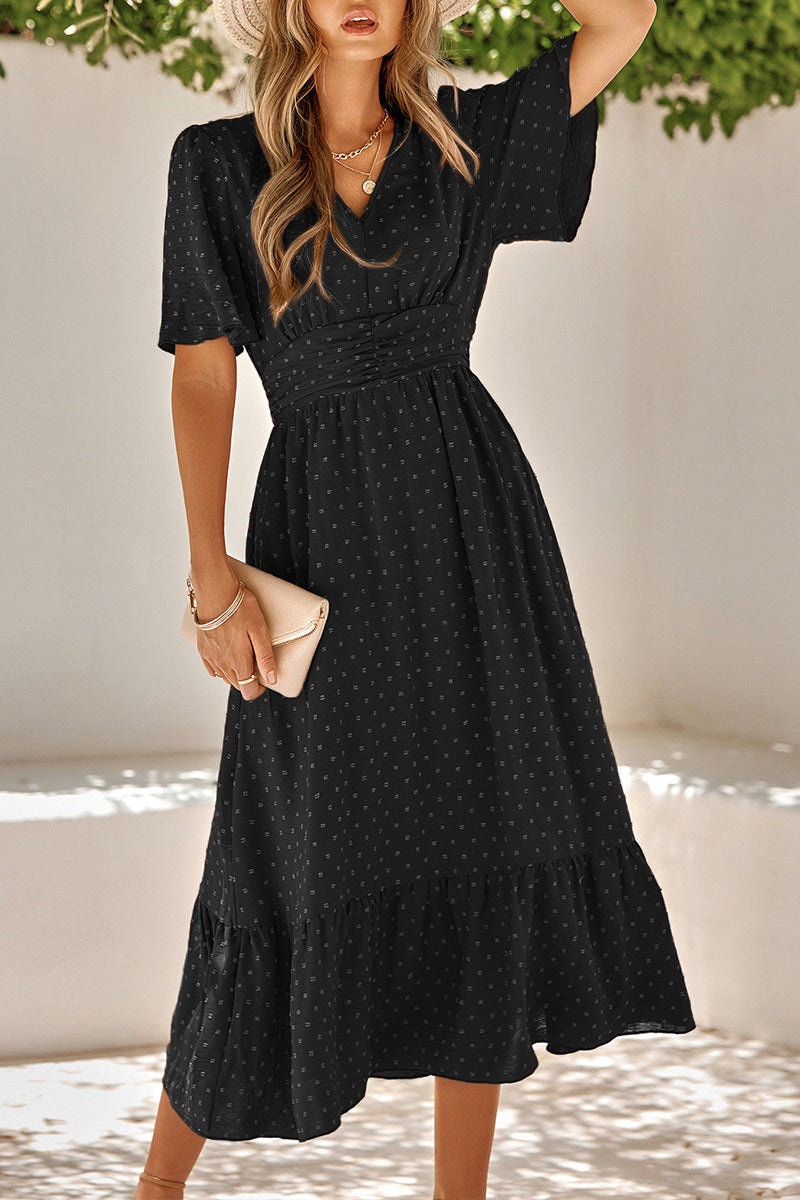 V Neck Ruffle Sleeve Long Dress