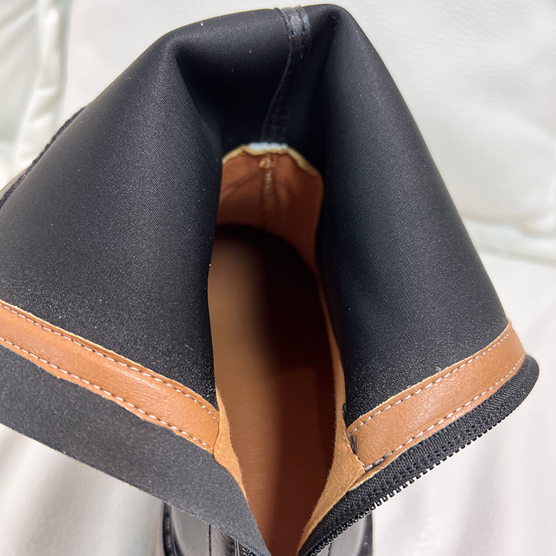 Classic Platform Chelsea Boots Handmade Genuine Leather Stretch Boots in Black/Coffee