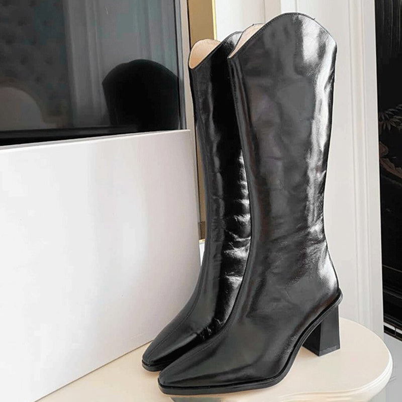 Cowboy Boots Women Handmade Genuine Leather In White/Black/Red-Western R Toe Boots