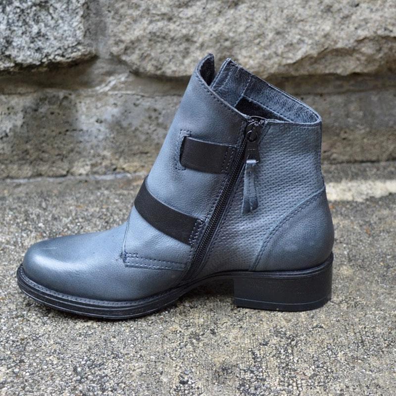 Women's Trendy Vintage Leather Booties With Buckle