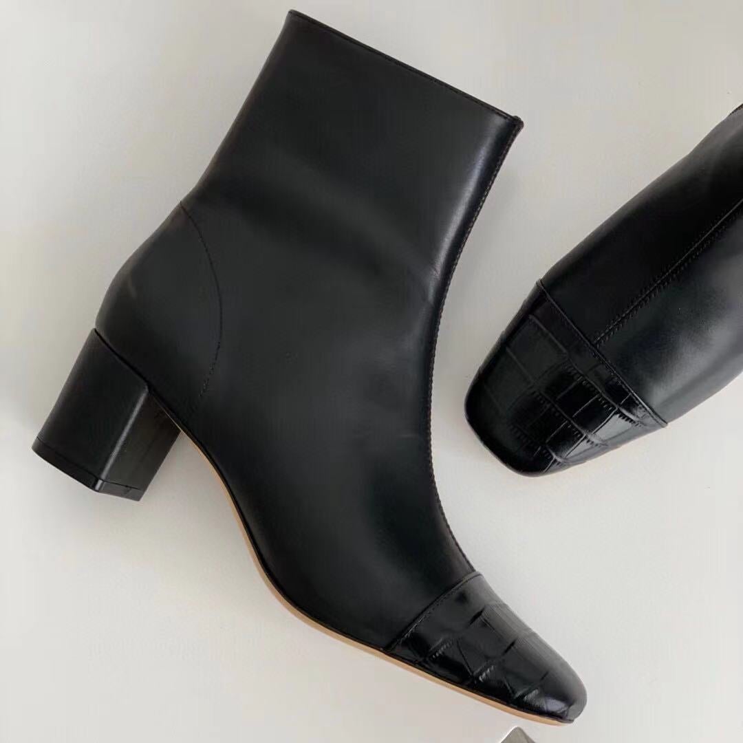 Classic Elegant Ankle Boots Mid Heel Sheepskin Elastic Boots Black