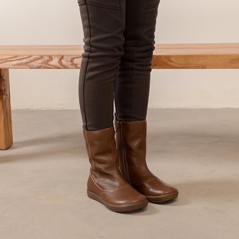 Wide Fit Handmade Leather Side Zip Calf Length Boots For Winter Designer Shoes Exquisite Suture Black/Khaki