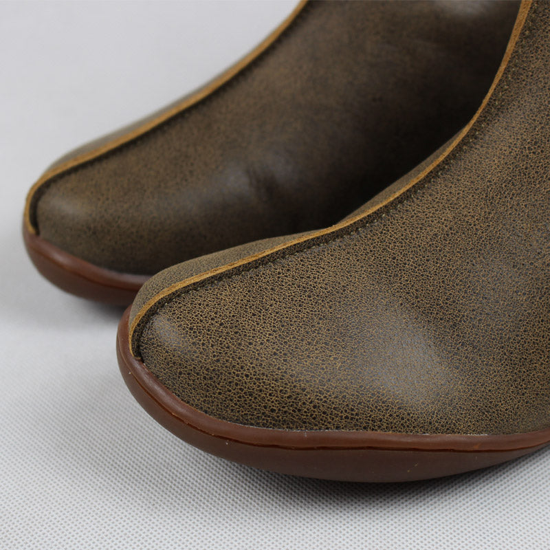 Women Ankle Boots Leather Handmade Mori Girl Shoes Flats Grey