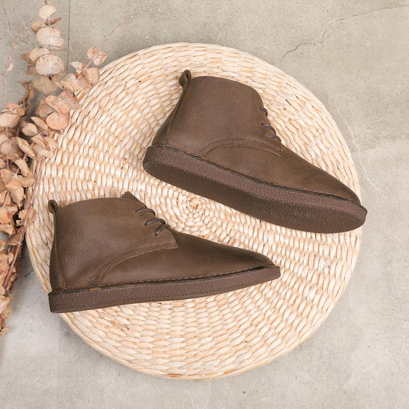Handmade Genuine Leather Boots Lace-Up Soft Ankle Booties Casual Work Combat Boots Mori Girl Designer Shoes Brush-Off