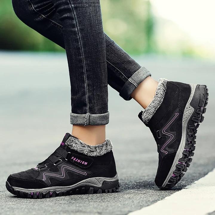 Men's and women's winter thermal velvet velcro buckle trendy joker hiking sneakers