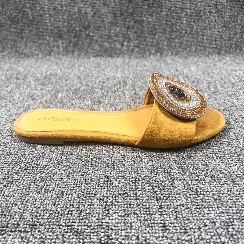 Women's Summer Flat Fashion Rhinestone Suede Slip-on Sandals