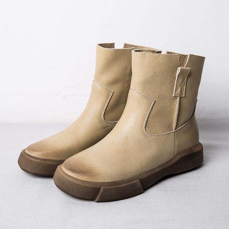 Waxing Leather Short Boots for Winter Side Zipper Chelsea Boots Black/Coffee