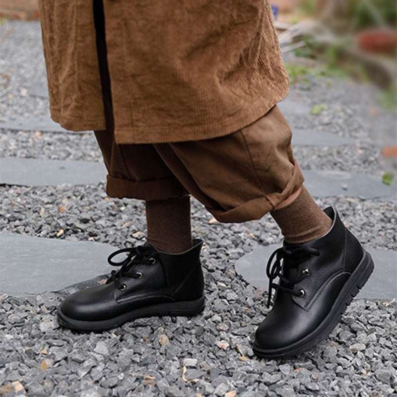 Handmade Brown Retro Leather Oxford Shoes for Women Flat Ankle Boots Lace Up Short Booties