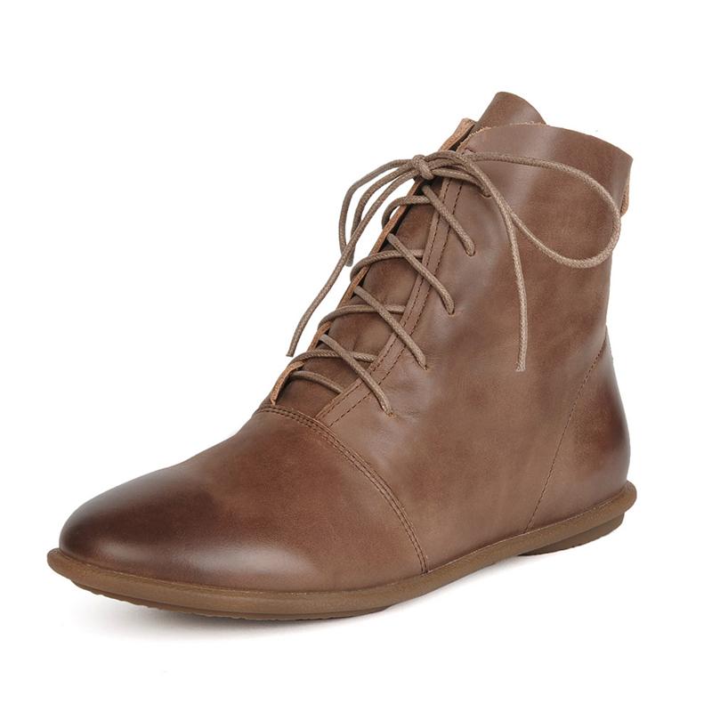 Oxfords For Women Lace Up Flat Sole Ankle Boots Handmade Waxing Leather Boots Black/Brown
