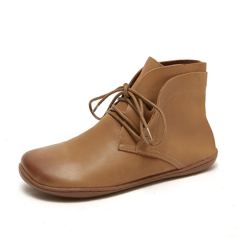 Handmade Retro Leather Lace Up Ankle Boots For Women Brown/Khaki