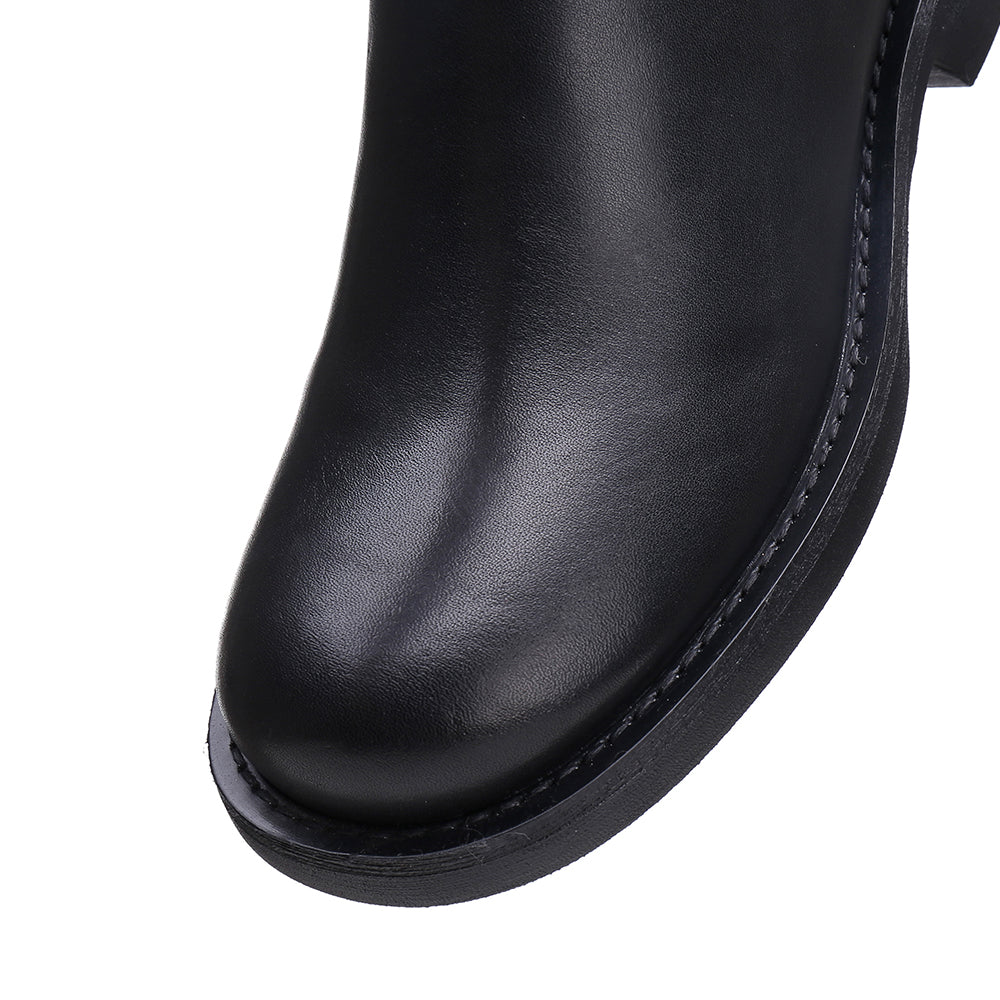 Handmade Soft Leather Knee High Boots Side Zip Riding Boots Short Plush Lining in Black/Brown