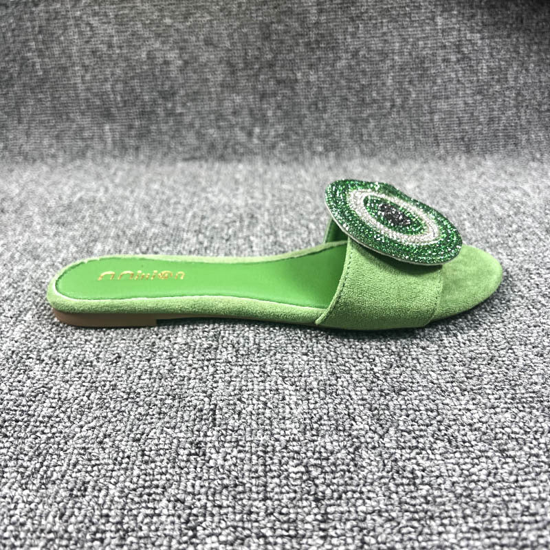 Women's Summer Flat Fashion Rhinestone Suede Slip-on Sandals
