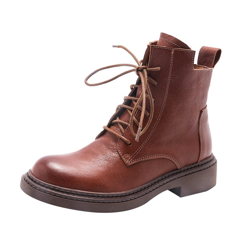 Leather Boots Brush-Off Combat Boots Lace Up Ankle Boots in Black/Coffee/Brown
