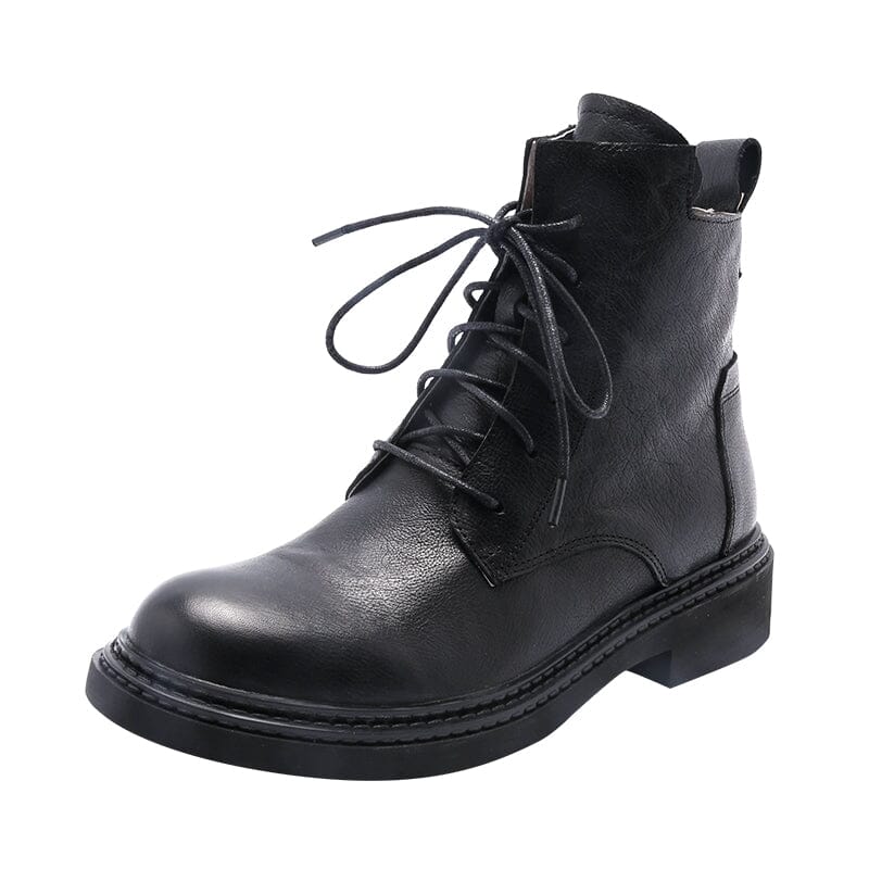 Leather Boots Brush-Off Combat Boots Lace Up Ankle Boots in Black/Coffee/Brown