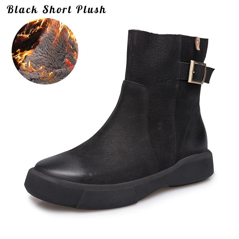 Waxing Leather Ankle Boots Back Buckle Decorate Black/Coffee