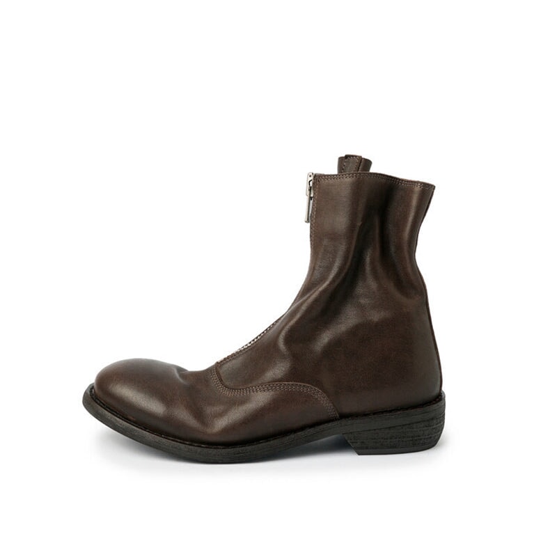 Handmade Leather Ankle Boots Comfortable Walking Round Boots Brown/Black/Red/Beige/Grey