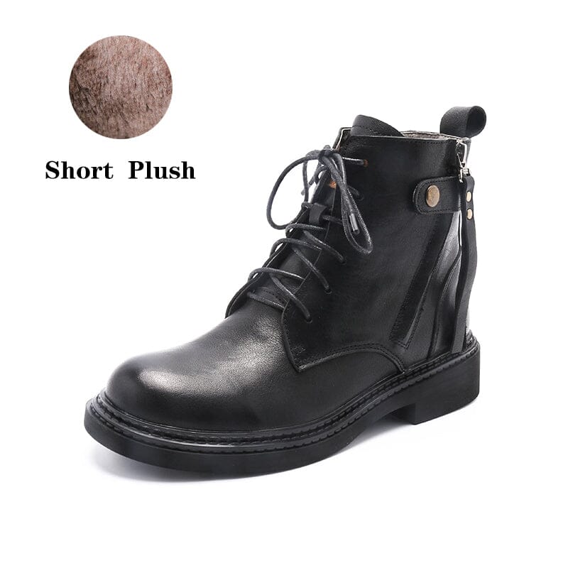Chunky Side Zip Boots Belted Leather Boots Soft Walking Short Boots Black/Coffee