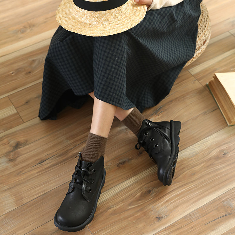 Handmade Retro Leather Ankle Boots For Women Side Zipper Black/Brown