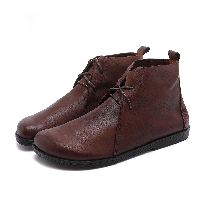 Handmade Soft Leather Ankle Boots Retro Round Toe Short Boots Women Mori Girl Boots