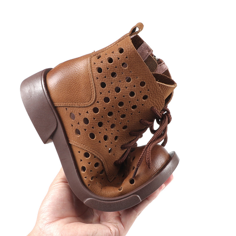 Handmade Leather Boots For Women in Brown/Coffee - Summer Booties