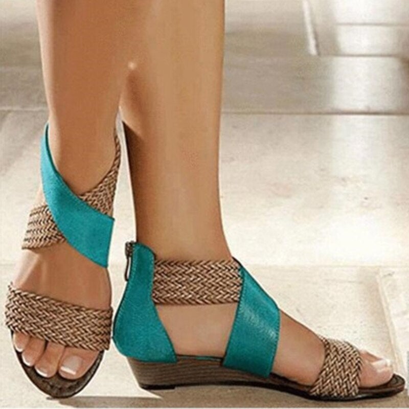 Woman Rome Hemp Wedges Ladies Zippers Sandals