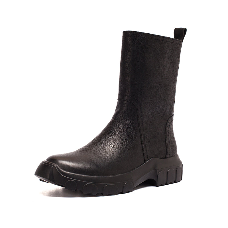 Chelsea Boots For Women Handmade Leather Short Boots Chunky in Black/Brown