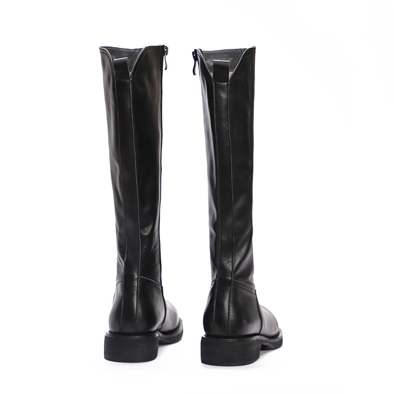 Handmade Soft Leather Knee High Boots Side Zip Riding Boots Black/Coffee