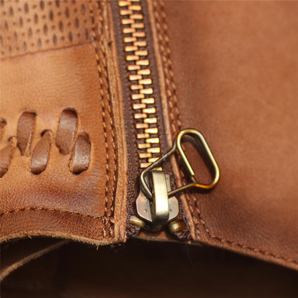 Women'S Handmade Sheepskin Ankle Boots Comfortable Walking Round Toe Retro Rivet Boots With Buckles Brown