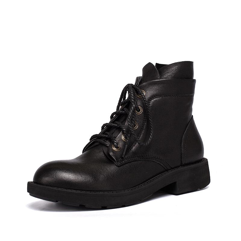 Waxing Sheepskin Leather Combat Boots Lace Up Boots Black/Coffee