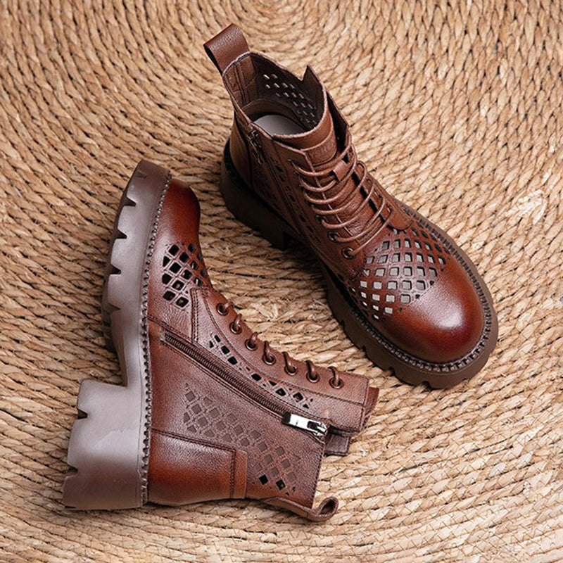 Handmade Genuine Leather Summer Boots Breathable Brown/Black/BrownNew/BlackNew