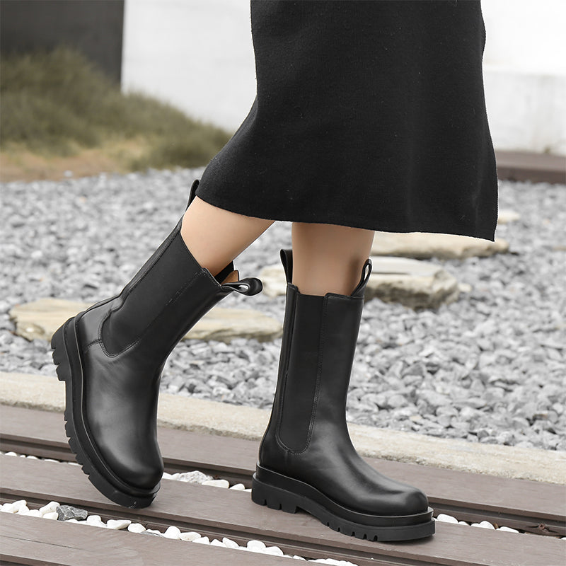 Classic Chunky Chelsea Boots Handmade Genuine Leather in Black/Brown
