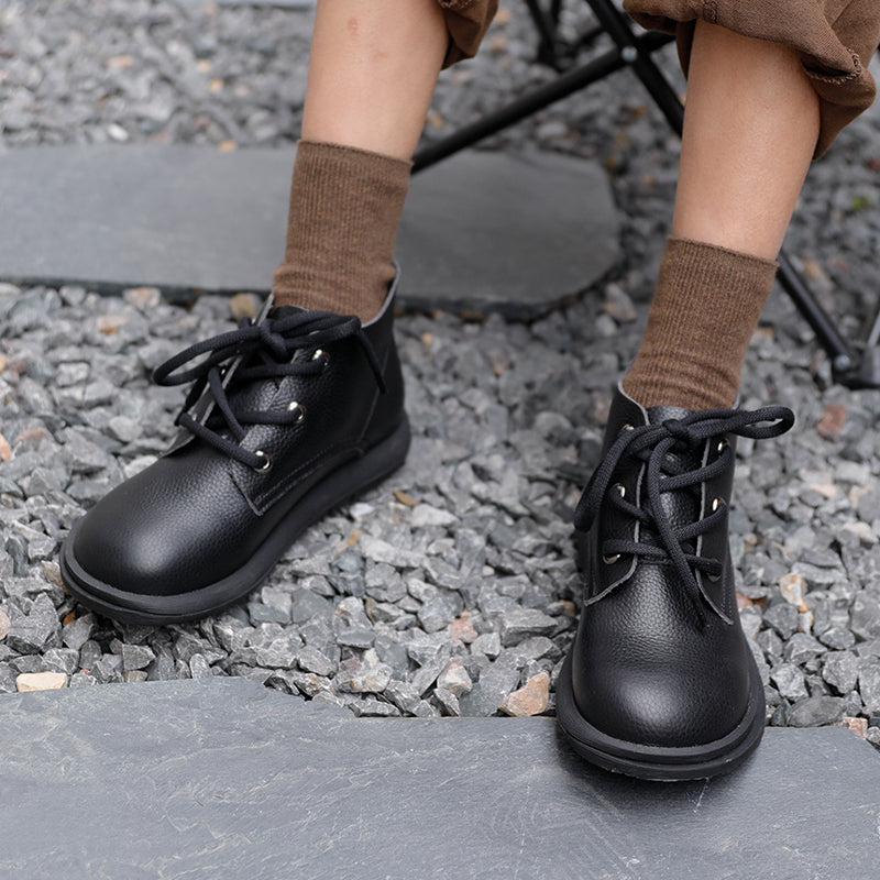 Handmade Brown Retro Leather Oxford Shoes for Women Flat Ankle Boots Lace Up Short Booties