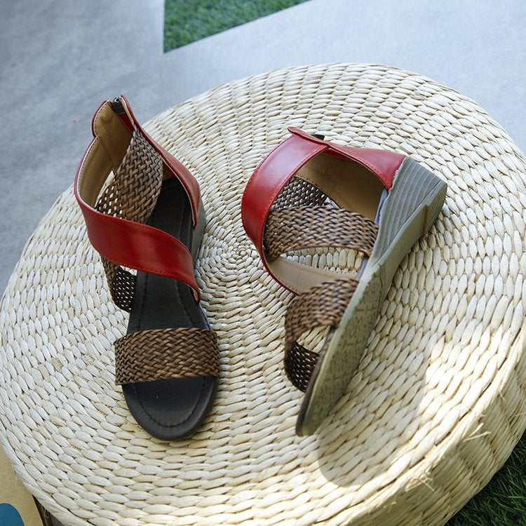 Woman Rome Hemp Wedges Ladies Zippers Sandals