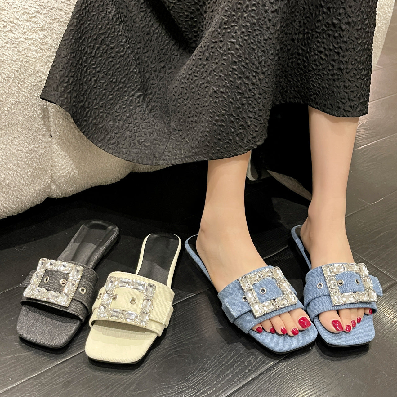 Women's Summer Flat Square Toe Sexy Fashion Sandals
