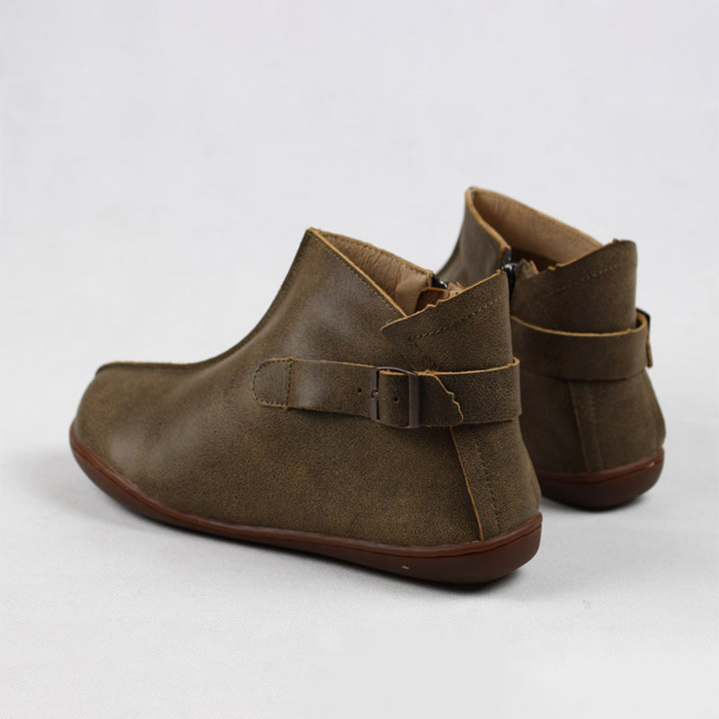 Women Ankle Boots Leather Handmade Mori Girl Shoes Flats Grey
