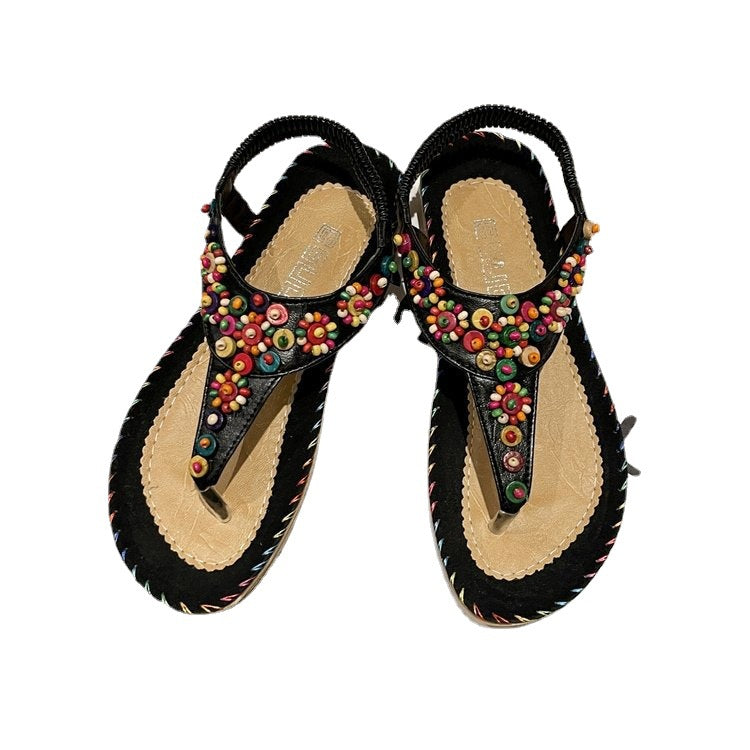 Women's Bohemian Flat Flip-flops Beaded Beach Korean Sandals
