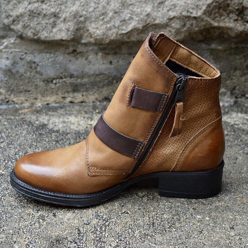 Women's Trendy Vintage Leather Booties With Buckle