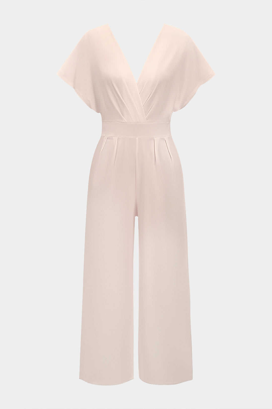 V-Neck Ruched Short Sleeve Wide Leg Jumpsuit