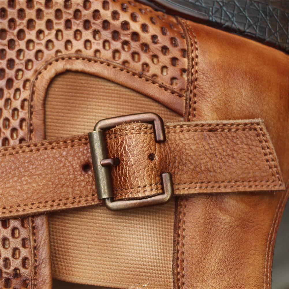 Women'S Handmade Leather Ankle Boots Comfortable Walking Retro Boots With Buckles Brown
