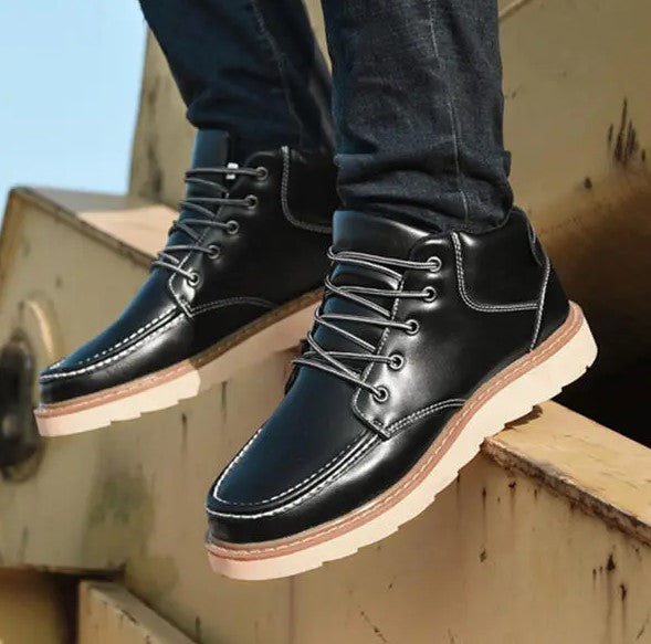 Men Comfy Leather Lace Up Ankle Boots Winter Warm Shoes
