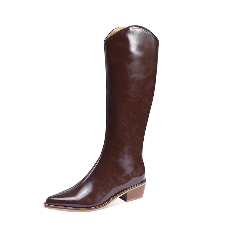 Cowboy Boots Women Handmade Genuine Leather Black/Beige/Brown/Coffee- Knee High Boots Side Zipper