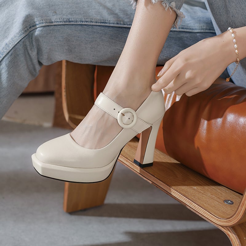 Janaki Square Toe Chunky Heels Pumps