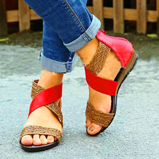 Woman Rome Hemp Wedges Ladies Zippers Sandals